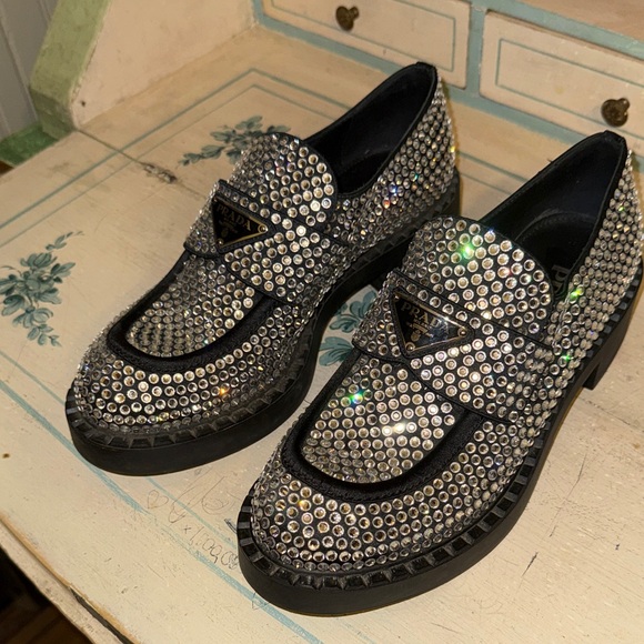 💎Prada Black Loafers with Crystals Embellishment Everywhere💎 - Picture 2 of 15